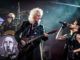 Queen and Adam Lambert perform at Ziggo Dome, Amsterdam, Netherlands, 13th November 2017. L-R drummer Roger Taylor, guitarist Brian May and singer Adam Lambert. (Photo by Paul Bergen/Redferns)